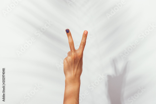 Beautiful female hand with manicure on white background
