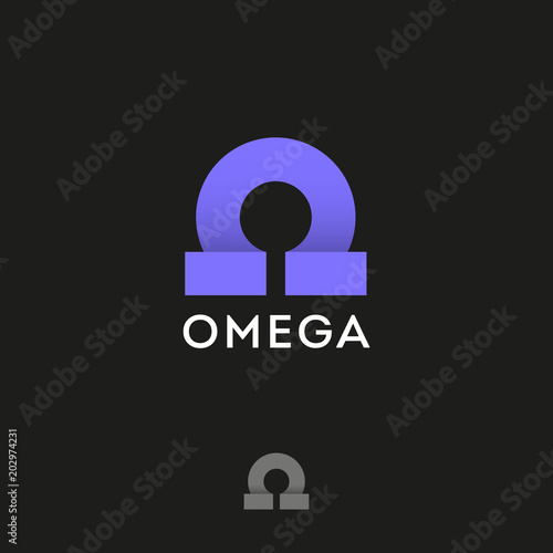 Omega Greek letter. Omega origami logo, like ribbon. Abstract monogram. 