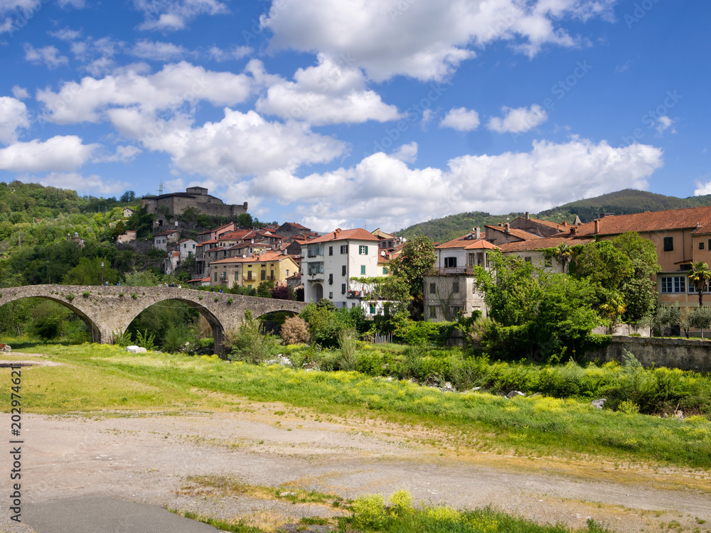 Pontremoli town, Lunigiana, Italy. With its ancient bridge.