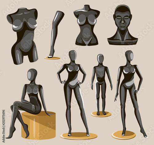Retail window display black realistic fashion body