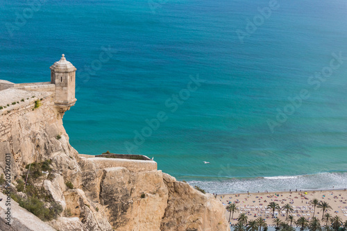 Landscape view Castle of Santa Barbara the main tourist spot of European summer in Alicante, Spain