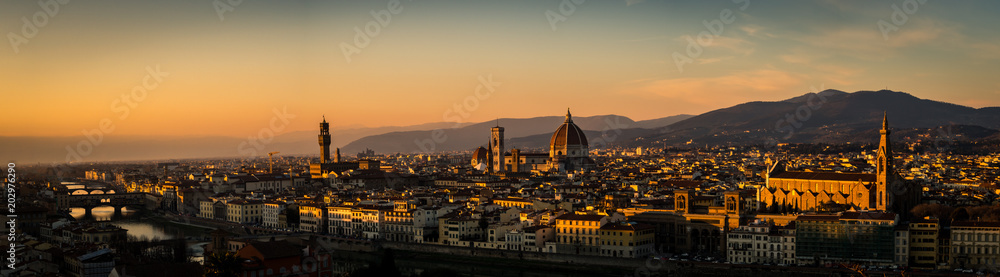 Panorama of sunset in Florence from the Michelangelo Square