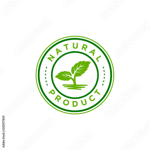 Organic logo template vector illustration. Farmer products emblem. Leaves mint in a circle
