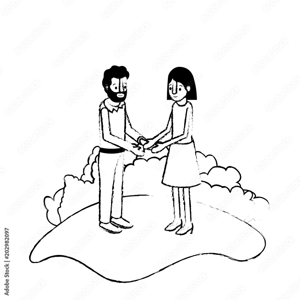couple isometrics in field landscape avatars characters vector illustration couple isometrics in field landscape avatars characters vector illustration