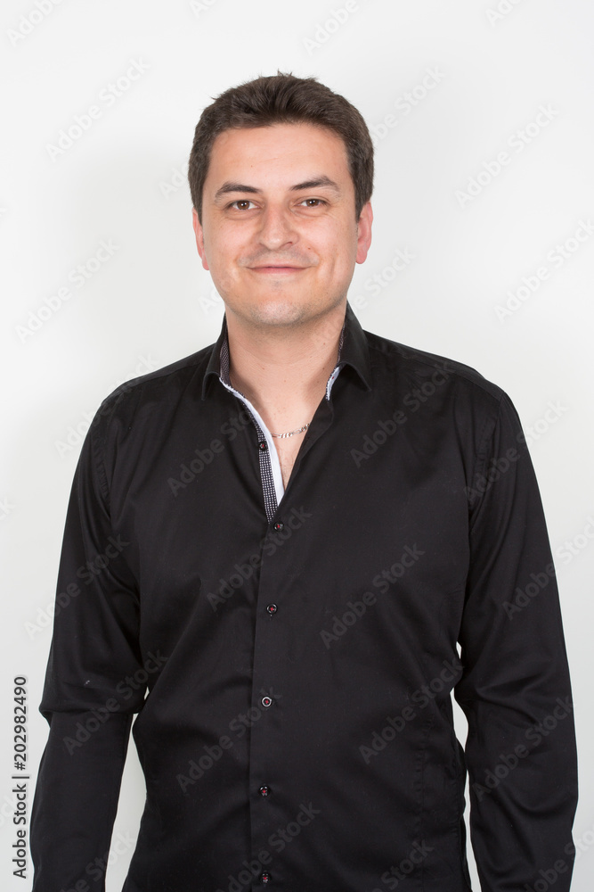handsome man in black shirt in white background businessman handsome man in black shirt in white background businessman