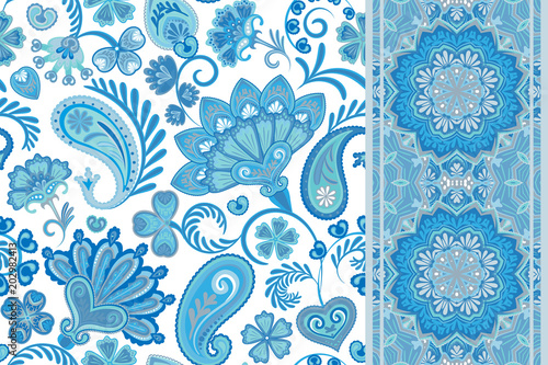 Turkish cucumbers. Oriental motif. Seamless ornament and border for fabrics, wallpaper, background. Vector illustration.