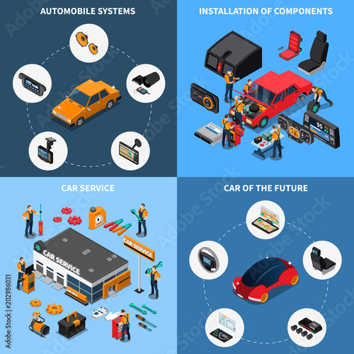 Car Electronics Concept Icons Set 