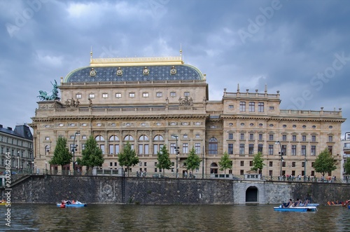 Photography National Theater in Prague. Photographed from the river.