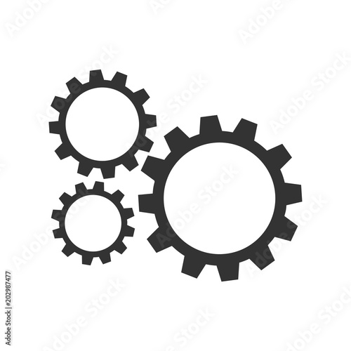 Settings gears icon. Cogwheel symbol. Machine pictogram, flat vector sign isolated on white background. Simple vector illustration for graphic and web design.