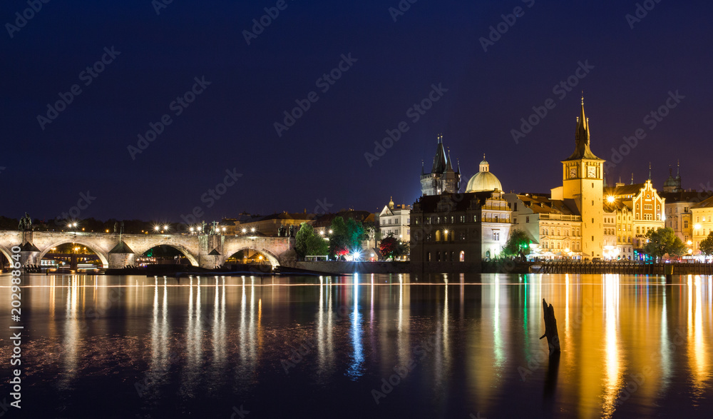 Beautiful night view of Charles Bridge in Prague. Czech Republic