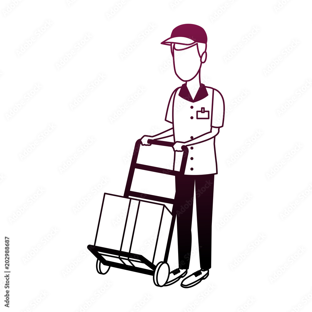 Courier with handtruck vector illustration graphic design