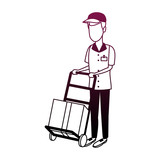 Courier with handtruck vector illustration graphic design