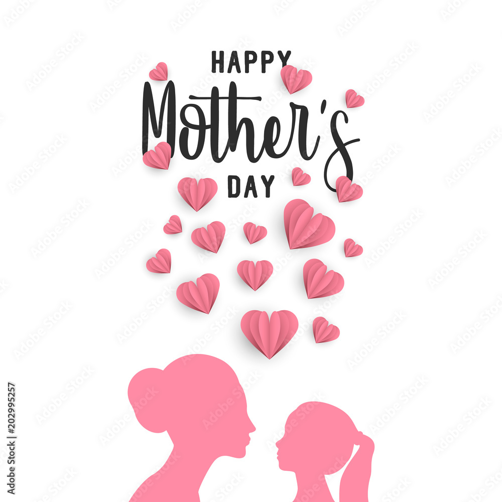 Mother day paper art greeting card with little kid