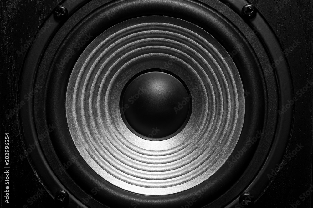 Frontal image of audio speaker with wavy membrane. Frontal image of audio speaker with wavy membrane.