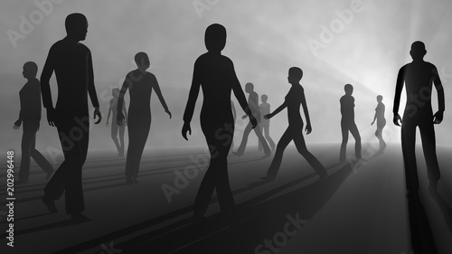 Φωτογραφία People walking in fog. 3d render