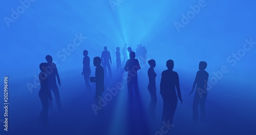 People standing in blue fog. 3d render