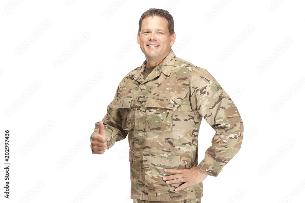 U.S. Army Soldier, Sergeant. Isolated. Thumbs Up.
