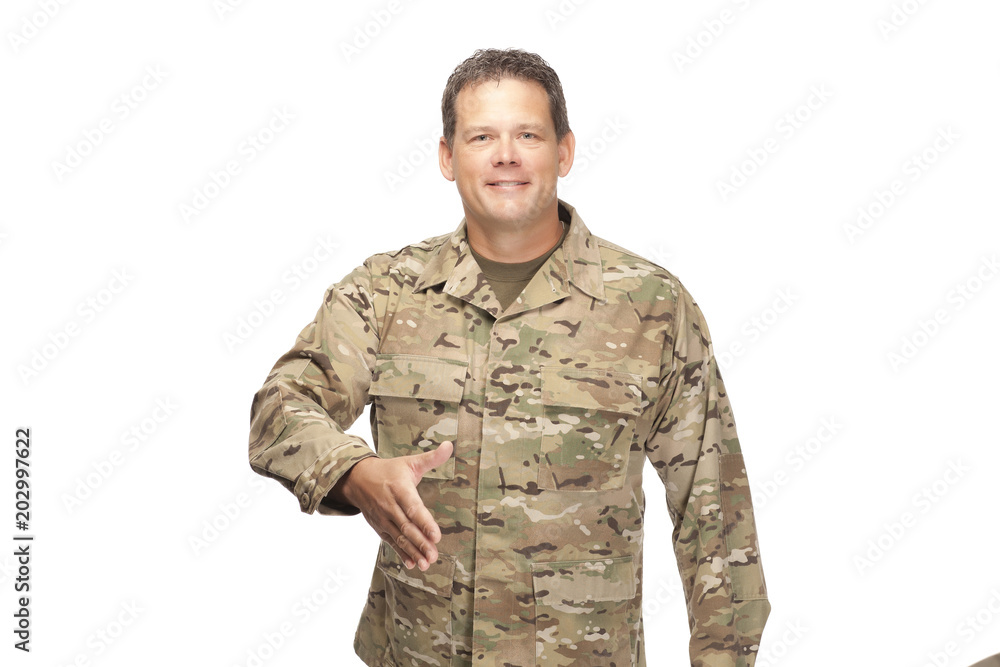 U.S. Army Soldier, Sergeant. Isolated and shaking hand.