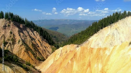 The view from the Rusty pit, an erosion formation in the Carpathian mountains photo