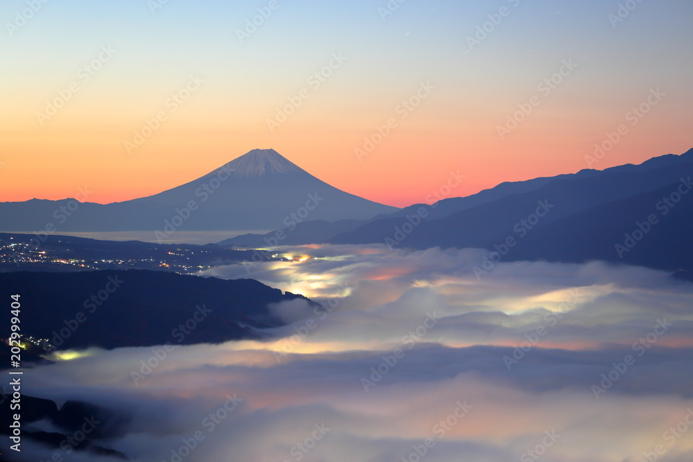 高ボッチ高原から諏訪湖、富士山