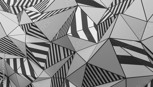 Fototapeta Abstrakcjonistyczny 3d rendering triangulated powierzchnia. Nowoczesne tło. Pasiasty kształt wielokąta. Low poly minimalistyczny design na plakat, okładkę, branding, baner, afisz.