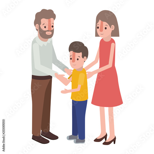 parents couple with son isometric characters vector illustration design