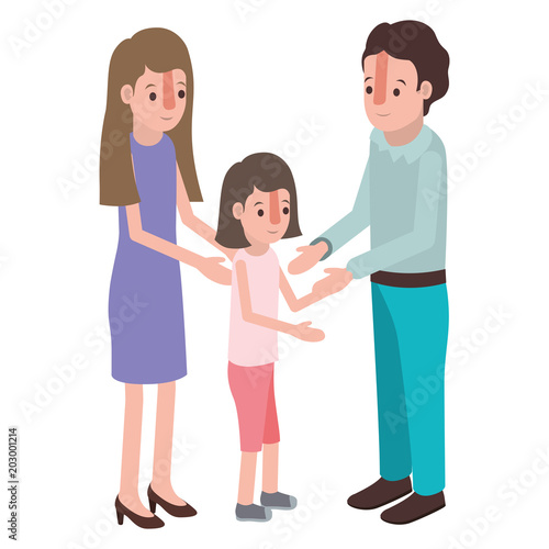 parents couple with daughter isometric characters vector illustration design