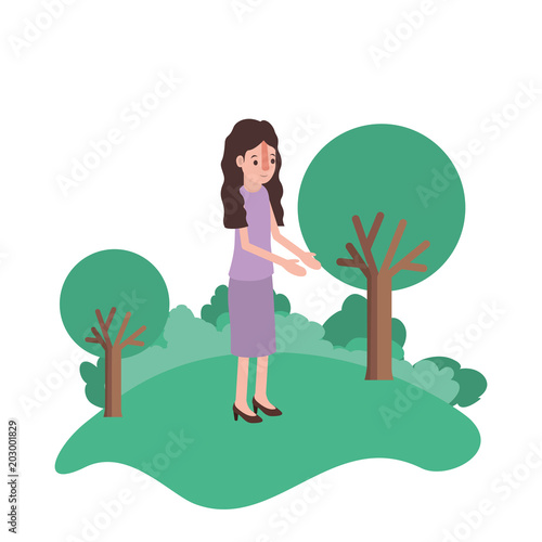 isometric woman in field landscape avatar character vector illustration design