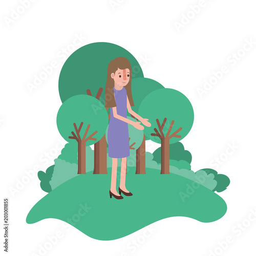 isometric woman in field landscape avatar character vector illustration design