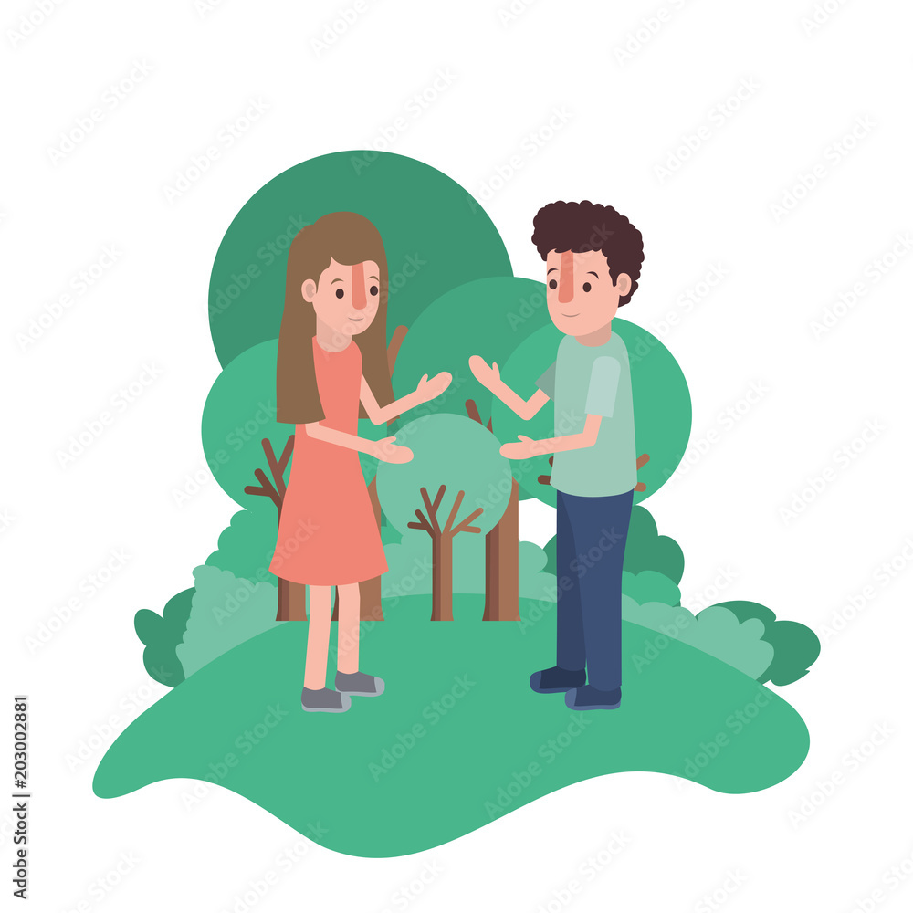 couple isometrics in field landscape avatars characters vector illustration couple isometrics in field landscape avatars characters vector illustration