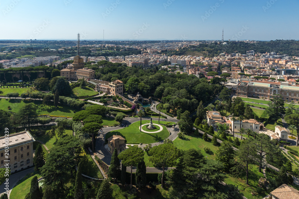 Amazing Panorama to Vatican and city of Rome from dome of St. Peter's Basilica, Italy