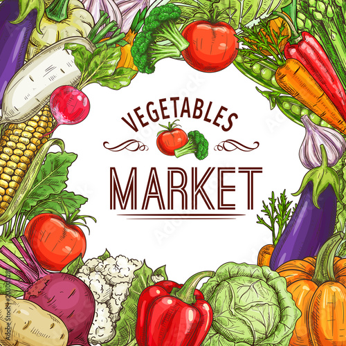 Vegetable market poster with frame