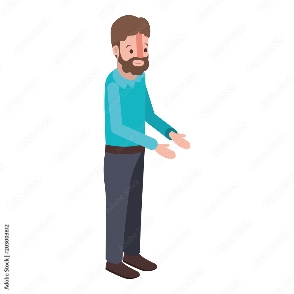 isometric man with beard avatar character vector illustration design