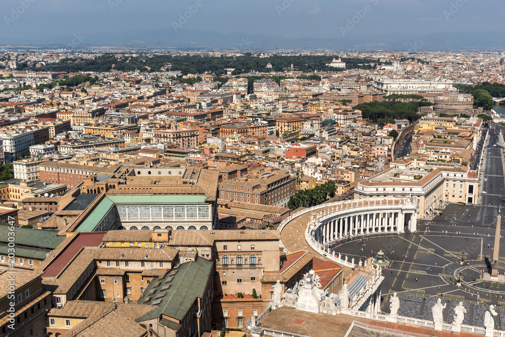 Fototapeta premium Amazing Panorama to Vatican and city of Rome from dome of St. Peter's Basilica, Italy