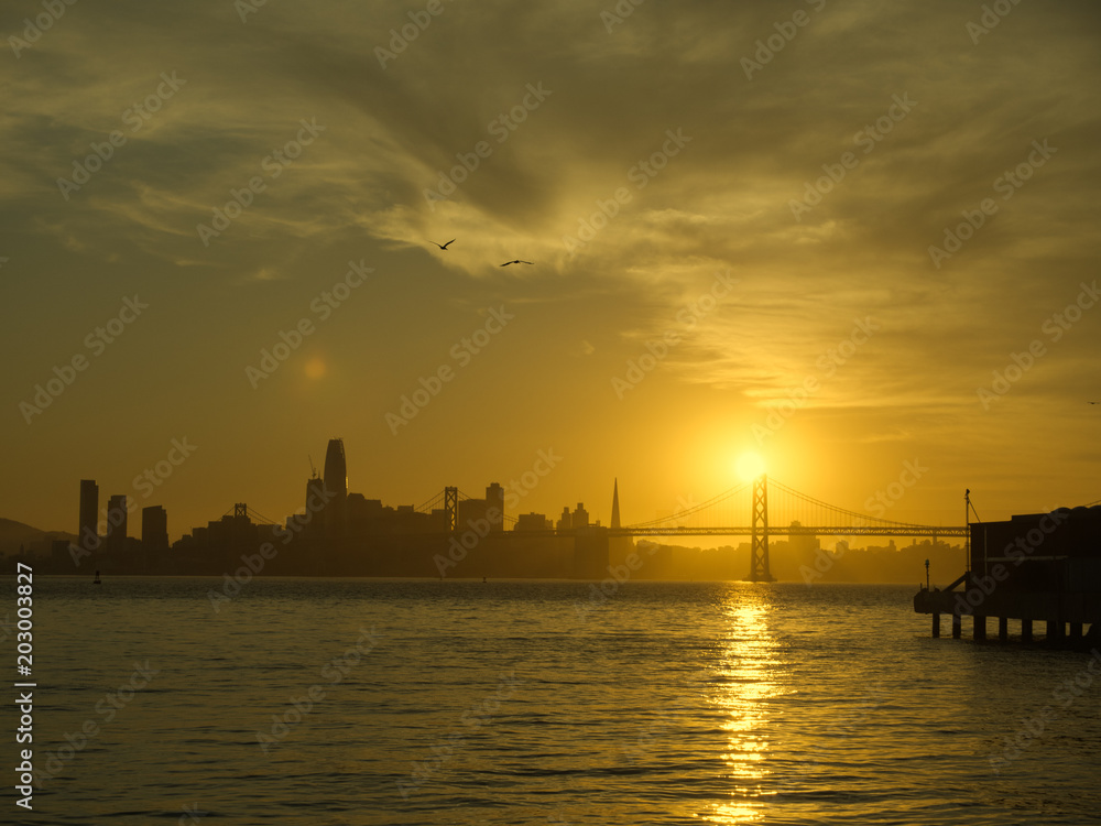 Amazing golden glow back lights San Francisco skyline