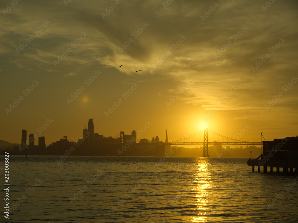Amazing golden glow back lights San Francisco skyline Amazing golden glow back lights San Francisco skyline