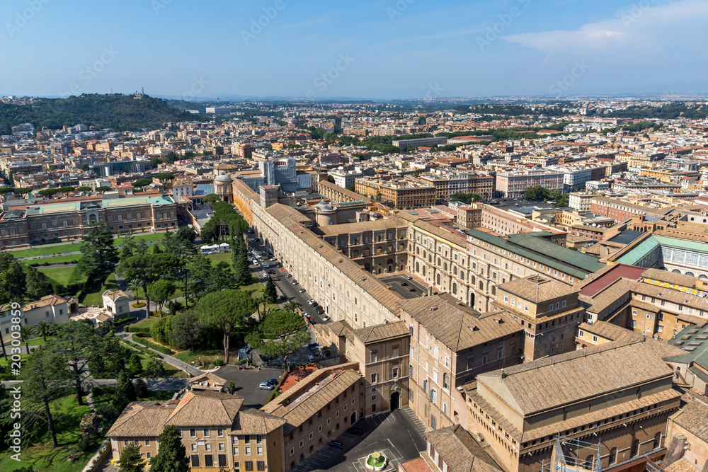 Amazing Panorama to Vatican and city of Rome from dome of St. Peter's Basilica, Italy