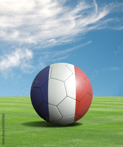 Soccer ball with France flags in a green field  