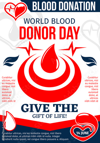 World Donor Day poster with drop of donation blood