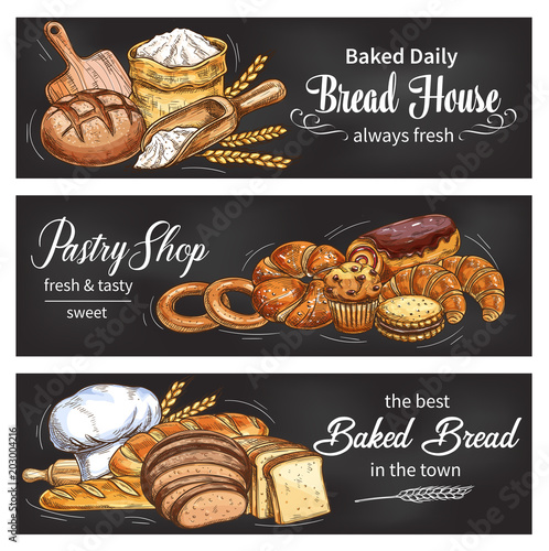Bread and bun banner for bakery shop template