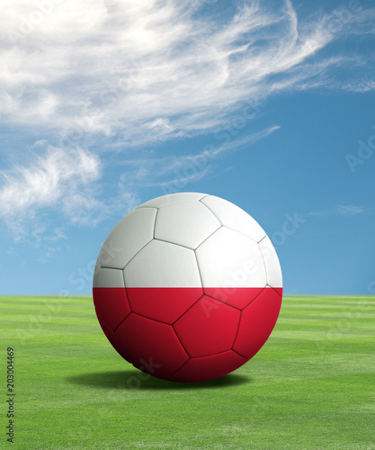Soccer ball with Poland flags in a green field  