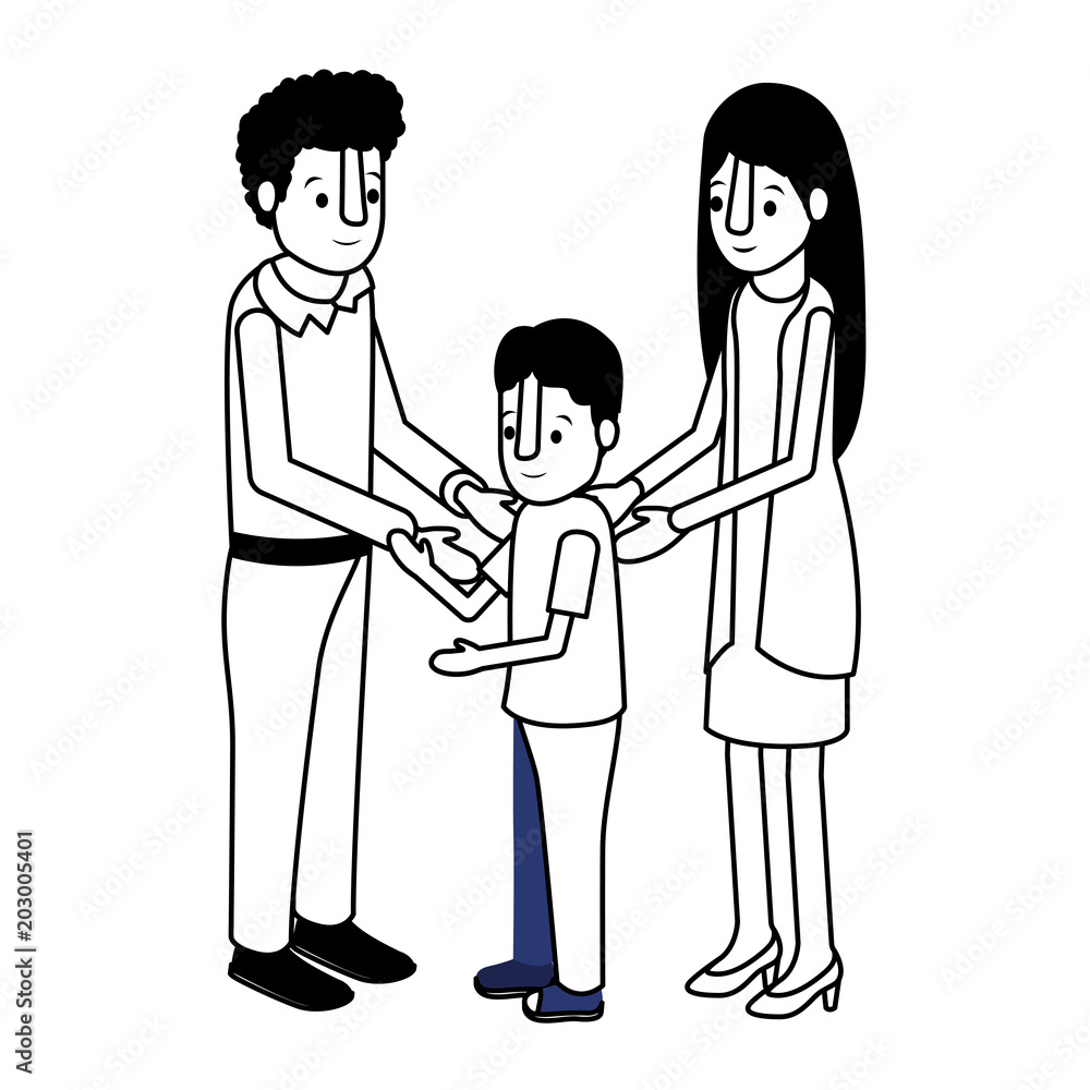 parents couple with son isometric characters vector illustration design parents couple with son isometric characters vector illustration design
