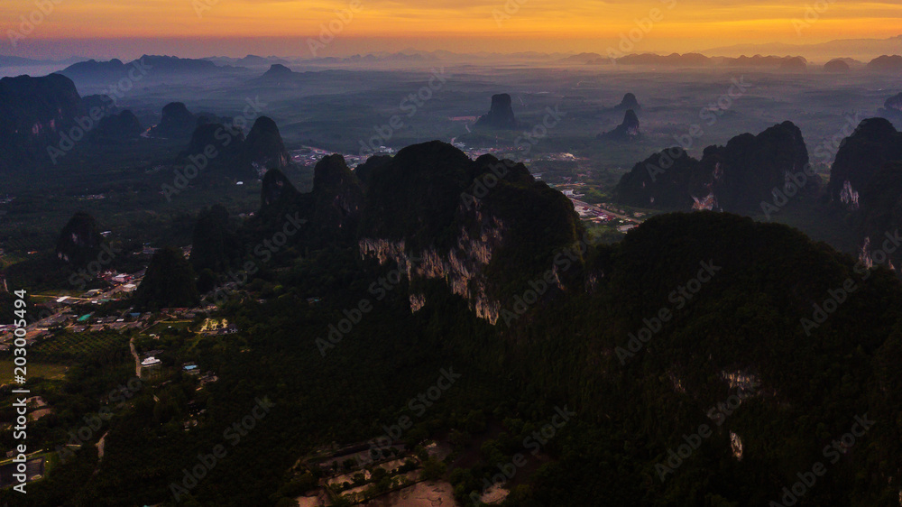 aerial view landscape of  Mountain in Twilight  time ,  Krabi Thailand