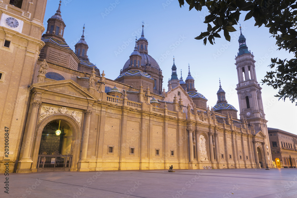 Zaragoza - The cathedral  Basilica del Pilar in morning.