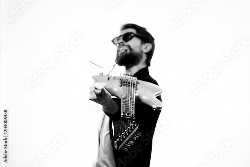 expressive man gray photo light background musician