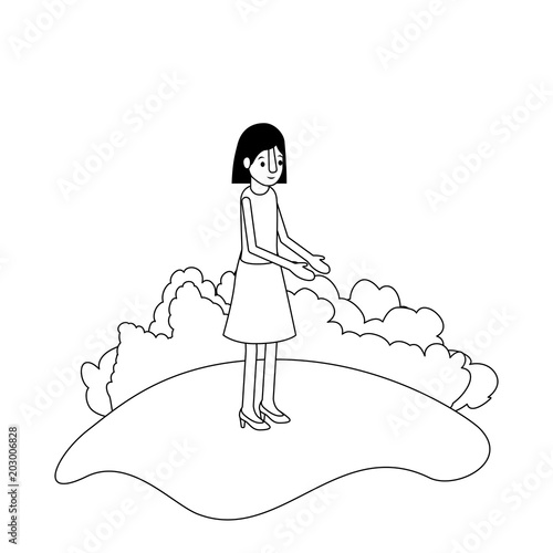isometric woman in field landscape avatar character vector illustration design