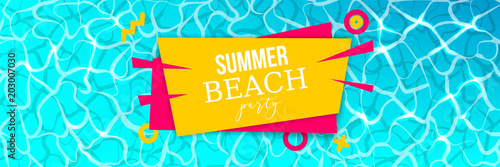 Party invitation. Hello summer vacation poster. Sea water pool waves vector background illustration. Travel tropical relax spa banner. Clear underwater template.