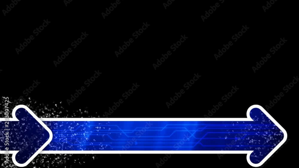 Clusters of tiny arrows float around and within two whiteoutlined blue arrowheads pointing to