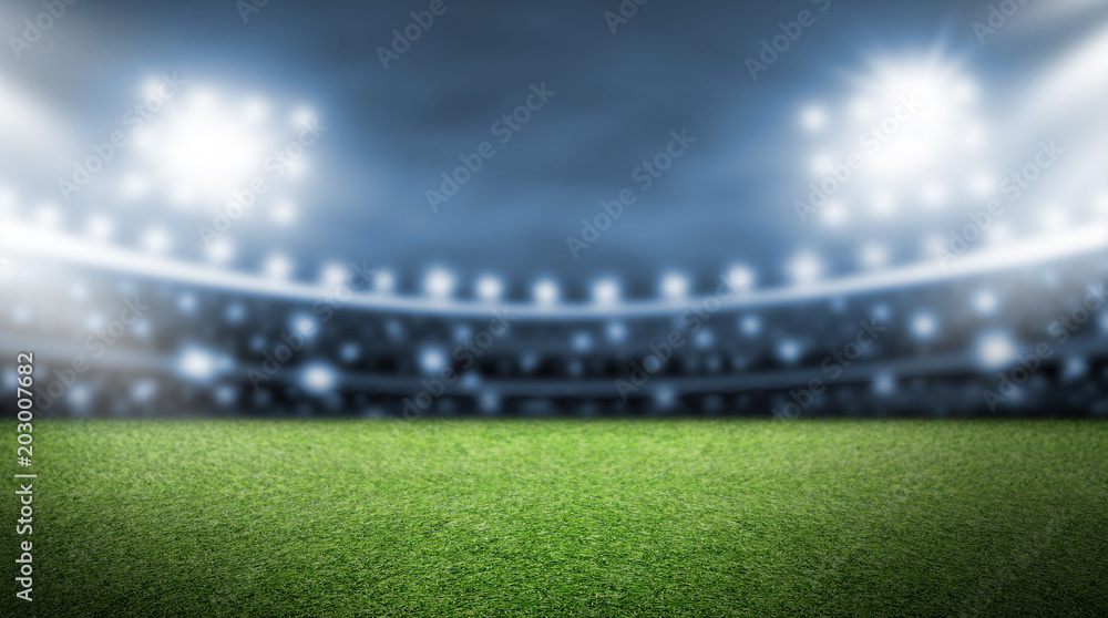 Fototapeta premium Soccer field and spotlight background in the stadium