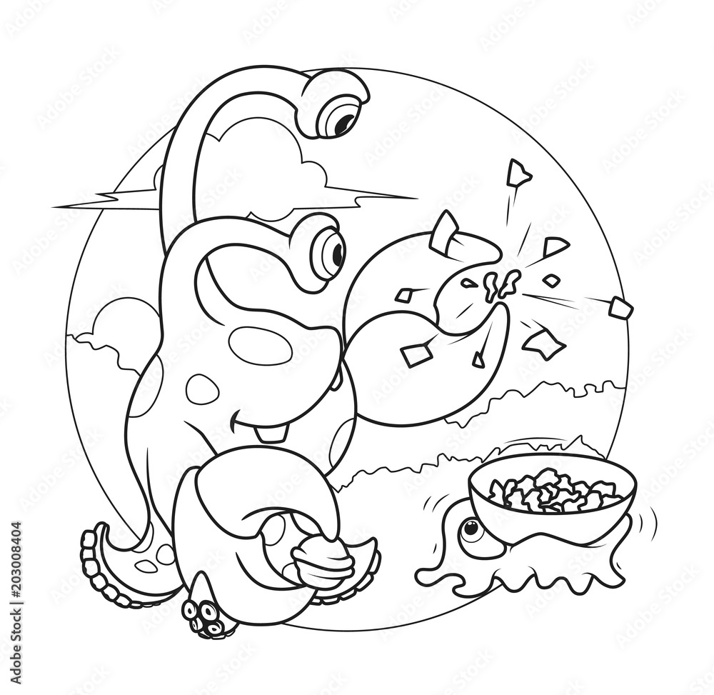 Crabtopus Monster and Slug are Cracking Nuts. Coloring Book Line Art. Crabtopus Monster and Slug are Cracking Nuts. Coloring Book Line Art.